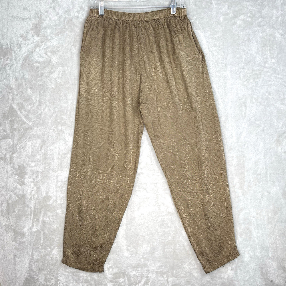 CP Shades Palazzo Pants Women's Medium Gold Jacquard Paisley Rayon Boho Artisan